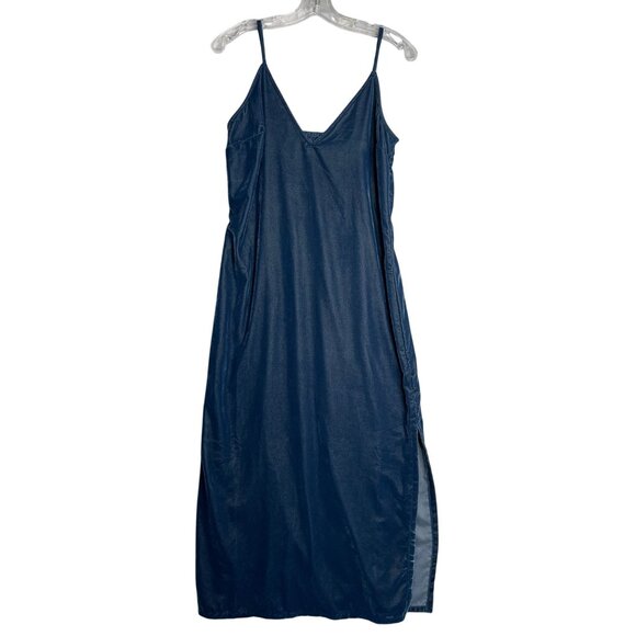 Old Navy Dresses & Skirts - Old Navy Velvet Midi Slip Dress Womens S Blue Obscure Night Stretch Slit